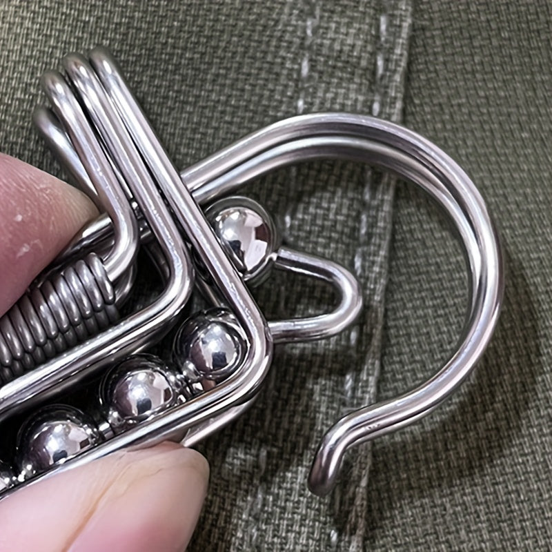 Men's Stainless Steel Keychain with Engraved Bead and Mechanical Buckle