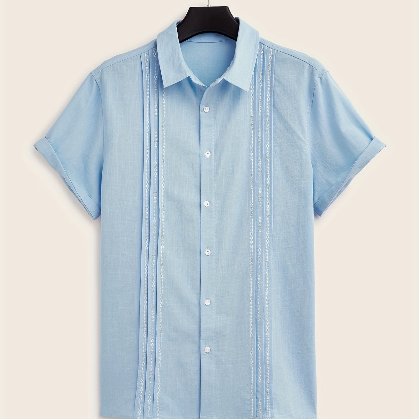 Plus Size Men's Cotton Short Sleeve Shirt with Embroidered Pattern for Summer