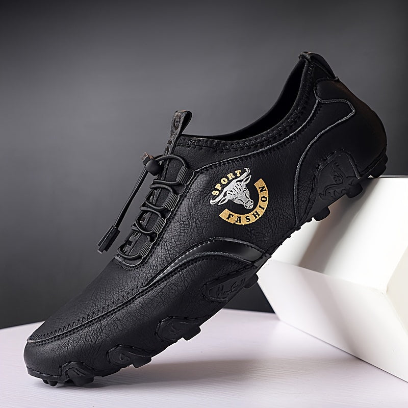 Men's Driving Shoes Leather Slip-On Casual Round Toe Rubber Sole