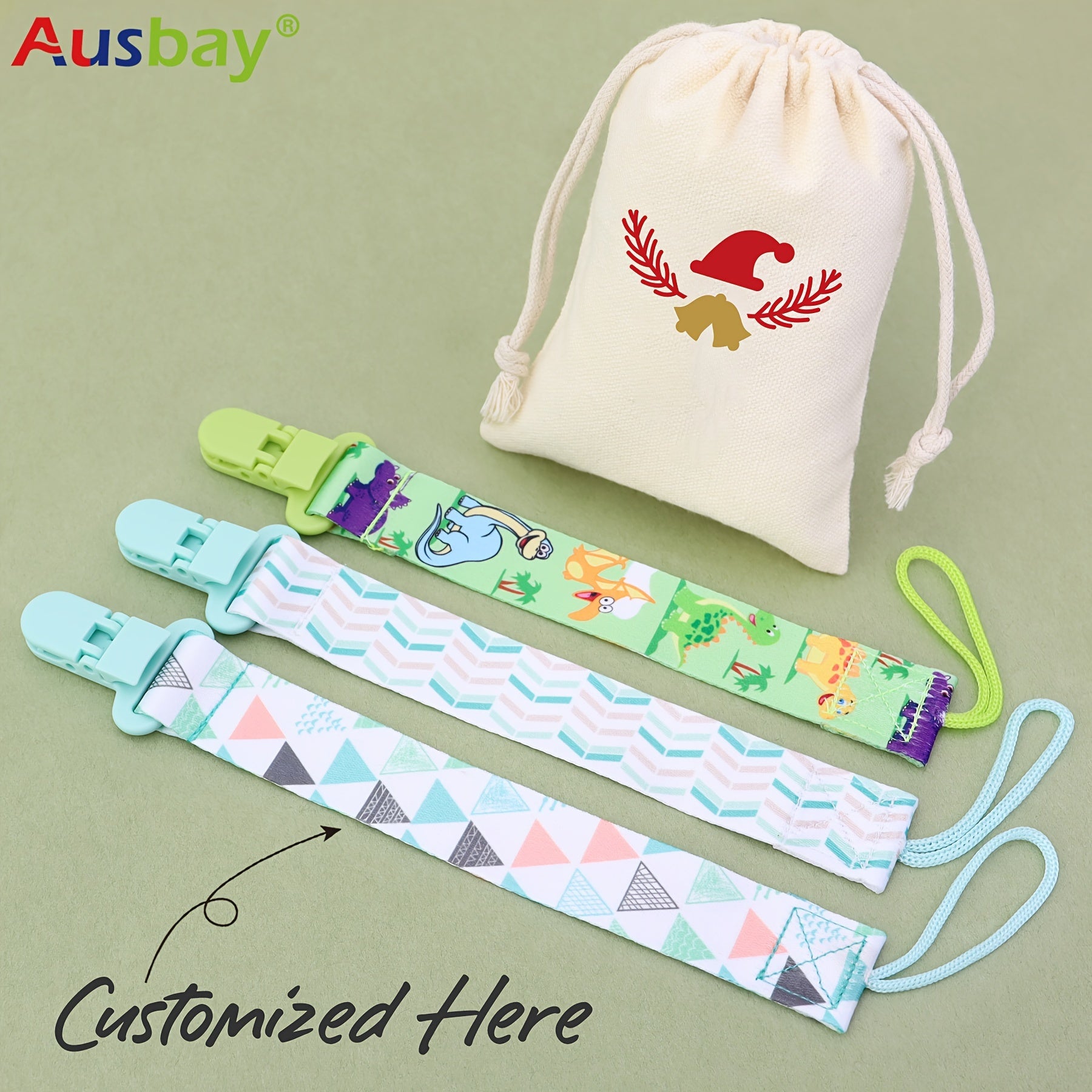 Personalized Baby Pacifier Holder Clips in Custom Gift Bags for Boys and Girls