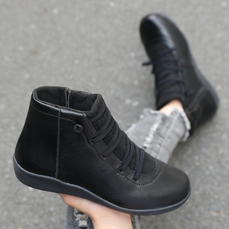 Women's Casual Ankle Boots Brown PU Low Heel Round Toe Lace-Up