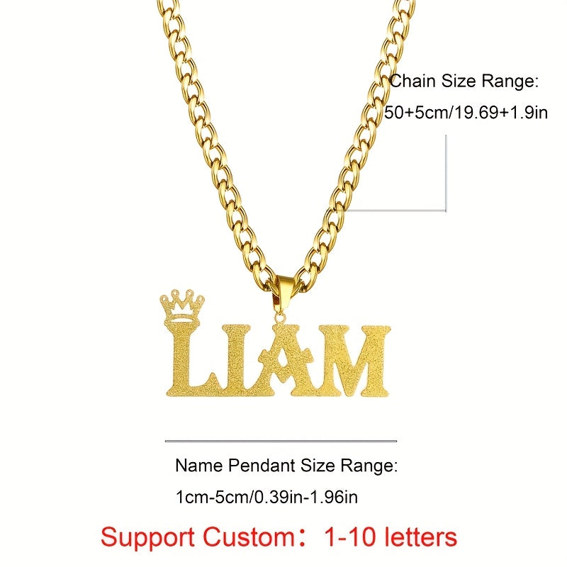 Gold Plated Name Necklace with Crown Pendant and Cuban Chain for Women