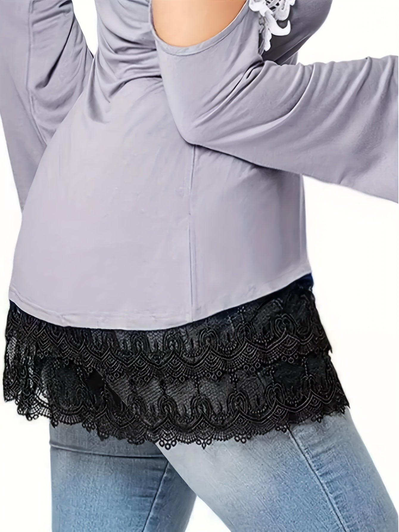 Women's Plus Size Lace Trim Flared Skirt Polyester Solid Color Spring Summer Fall