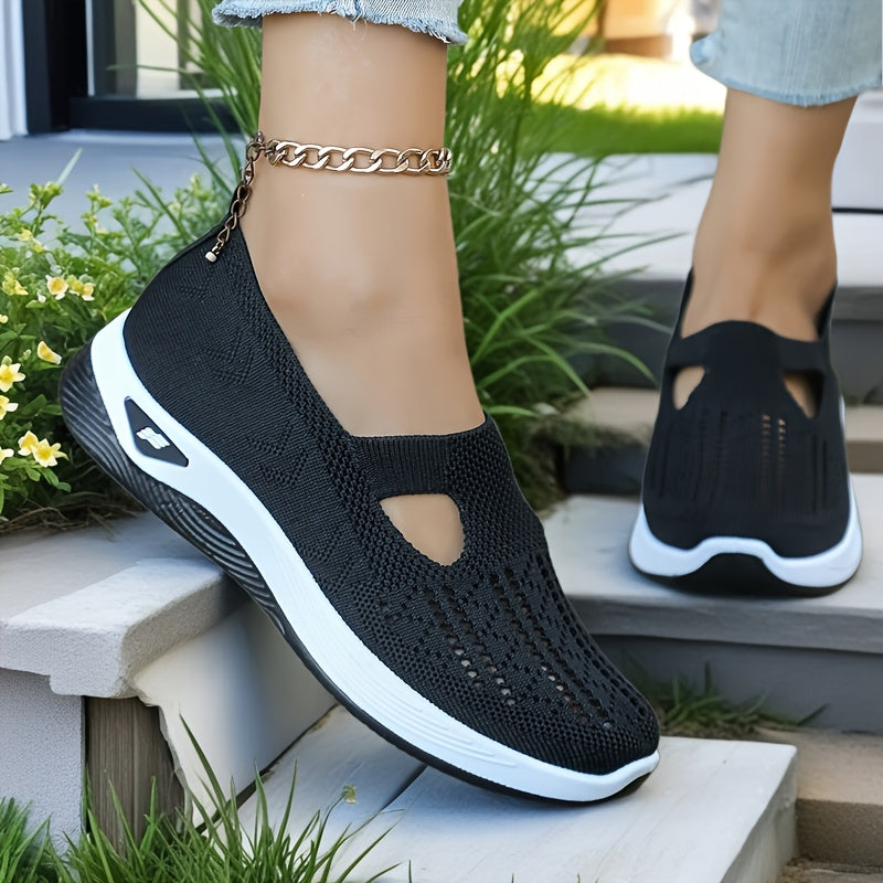 Zapatillas slip-on transpirables de malla para mujer, flats casuales tipo ballet en negro