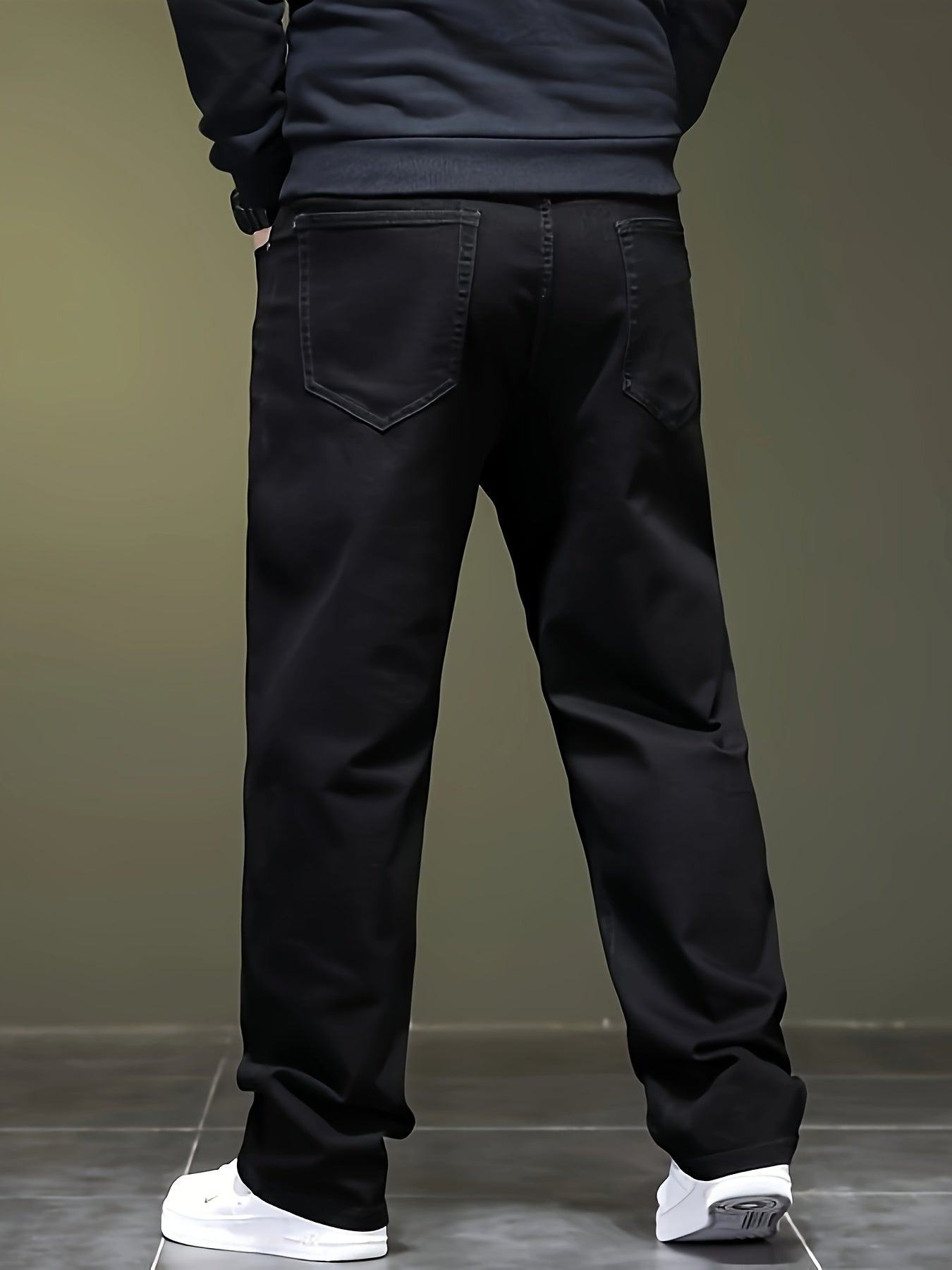 Plus-Size Men Denim Pants Spring Fall Casual Straight Leg Woven Medium Stretch