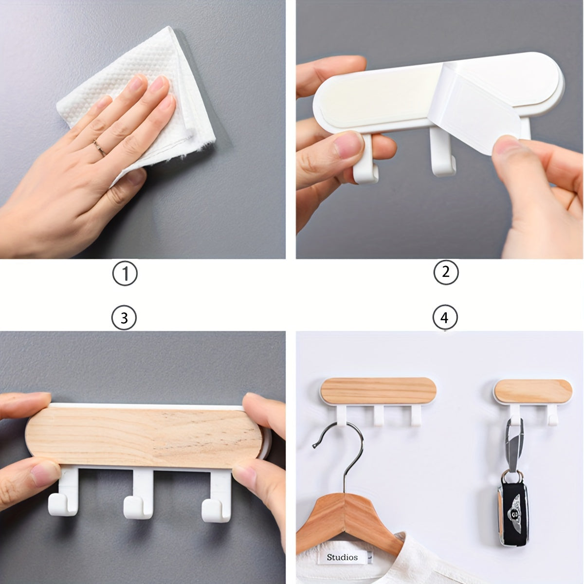 Gancho adhesivo de madera maciza para hogar, cocina, ventana, 1 paquete