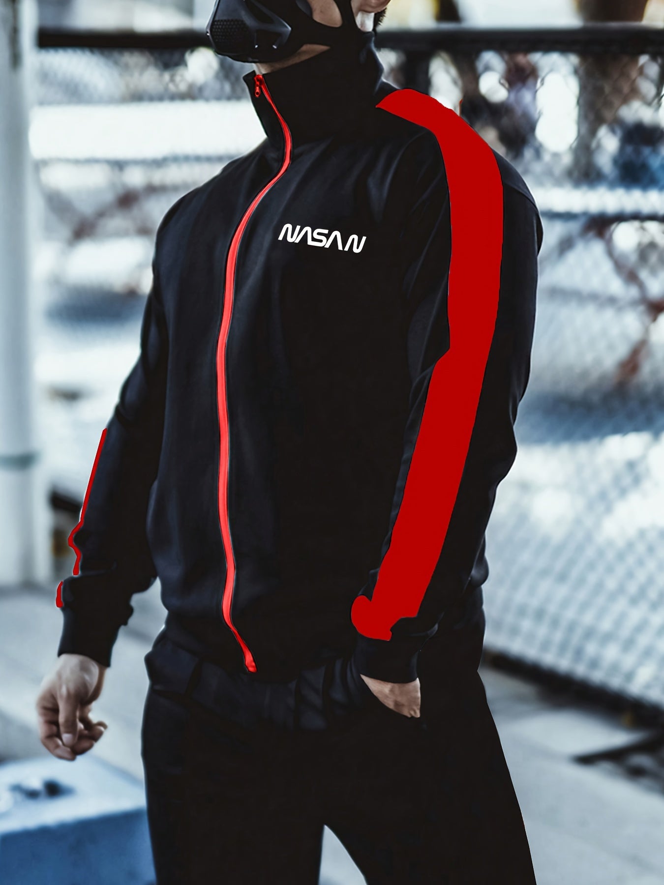 Мужская повседневная толстовка из полиэстера с воротником-стойкой, полная молния, трикотажная ткань, узор из букв