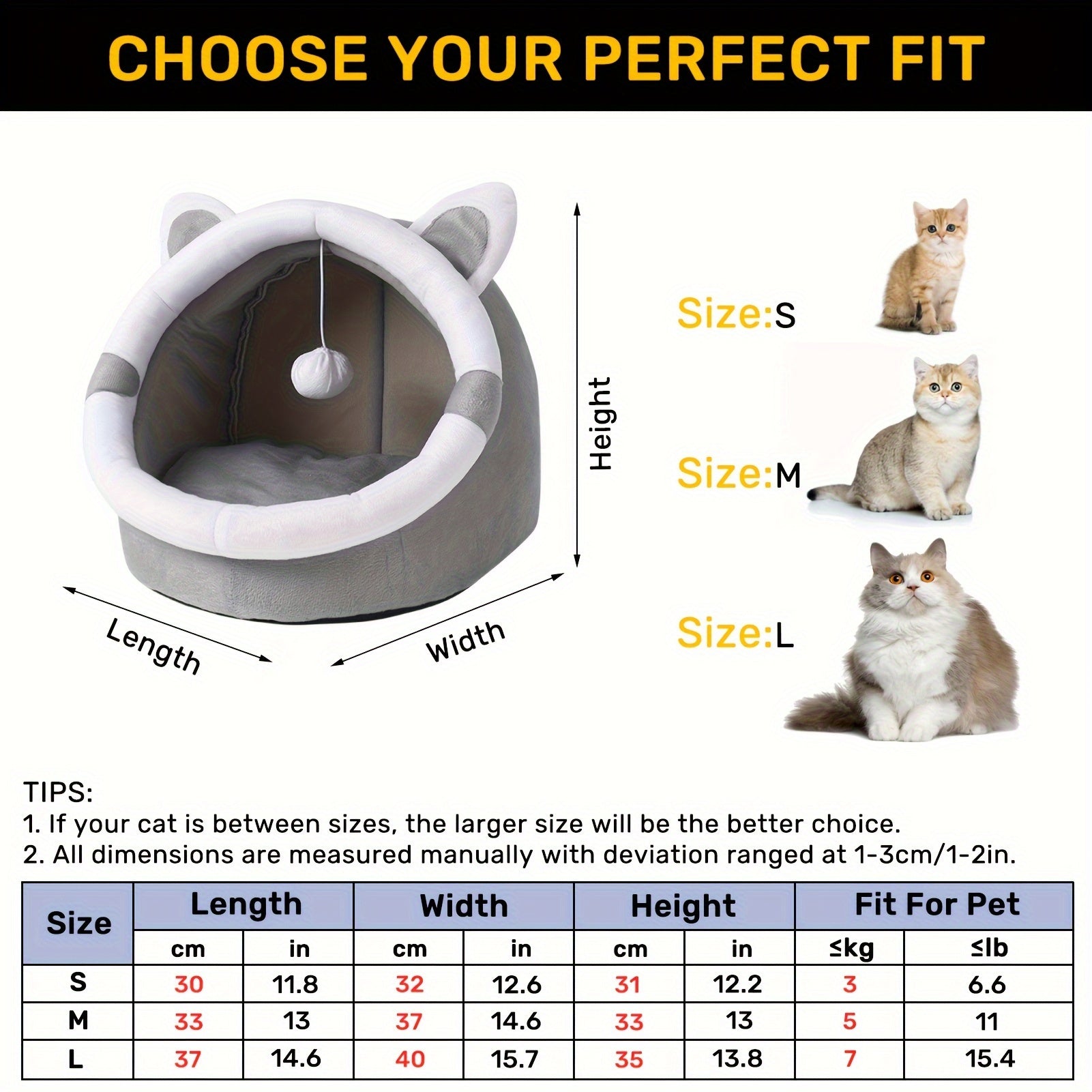 Convertible Grey Cat Ear Pet Bed for Small to Medium Cats and Dogs All-Season Indoor Lounge
