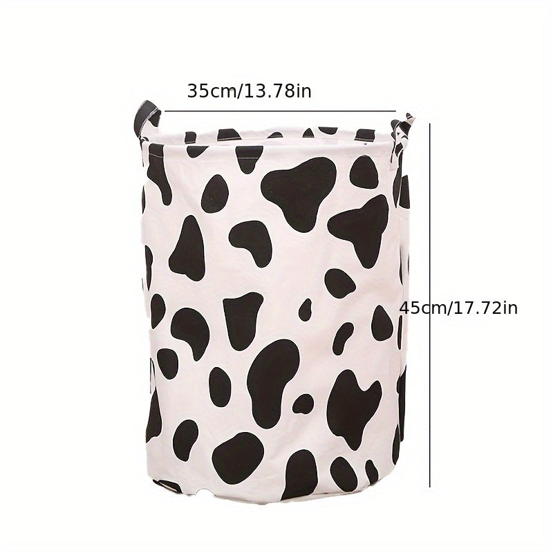 Cesto de ropa de gran capacidad con estampado de vaca y leopardo, cesta de almacenamiento plegable con asas