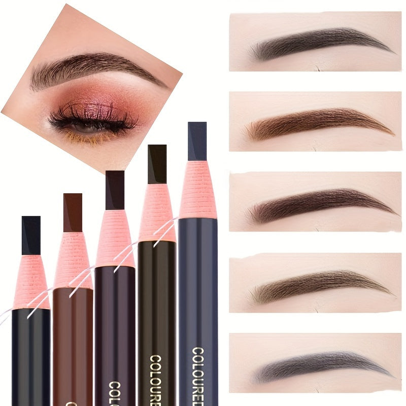 Women Eyebrow Pencil Waterproof Smudge-Proof Natural Wood with 5 Shades