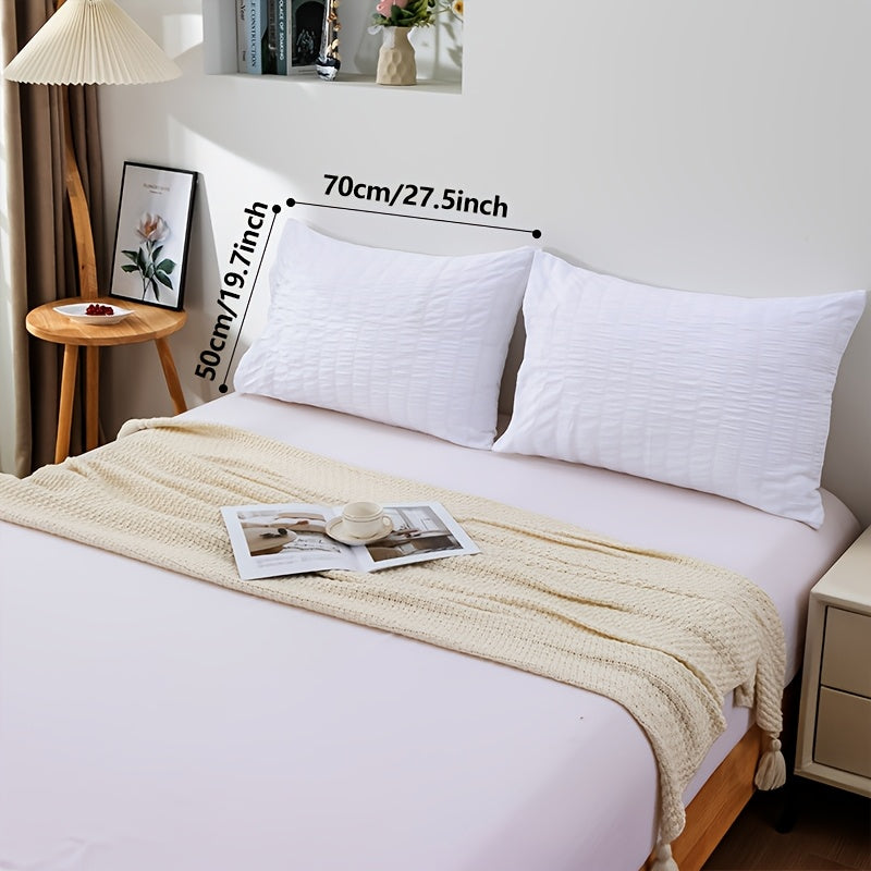 Set Of 2 Polyester Pillowcases 50x70cm Bubble Gauze Cutwork Skin-Friendly