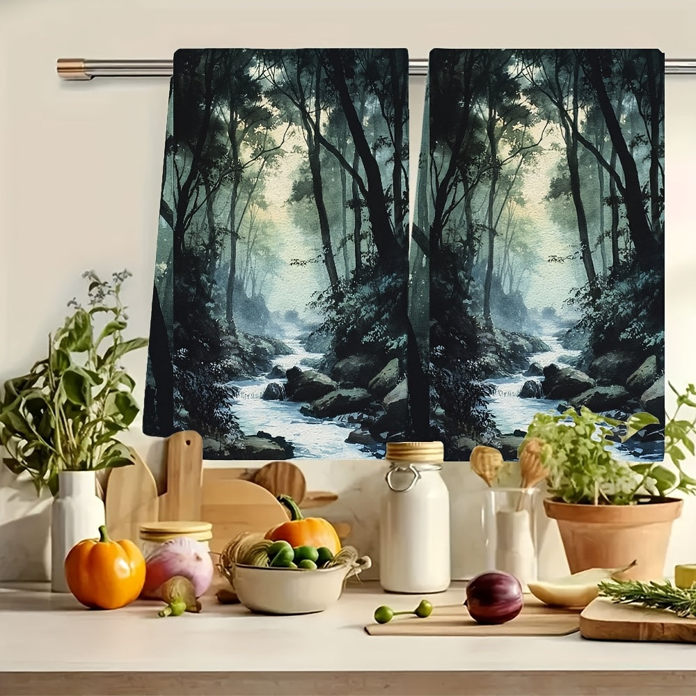 Set of 2 River-Inspired Kitchen Towels 16x24 Inches Highly Absorbent Dish Towels