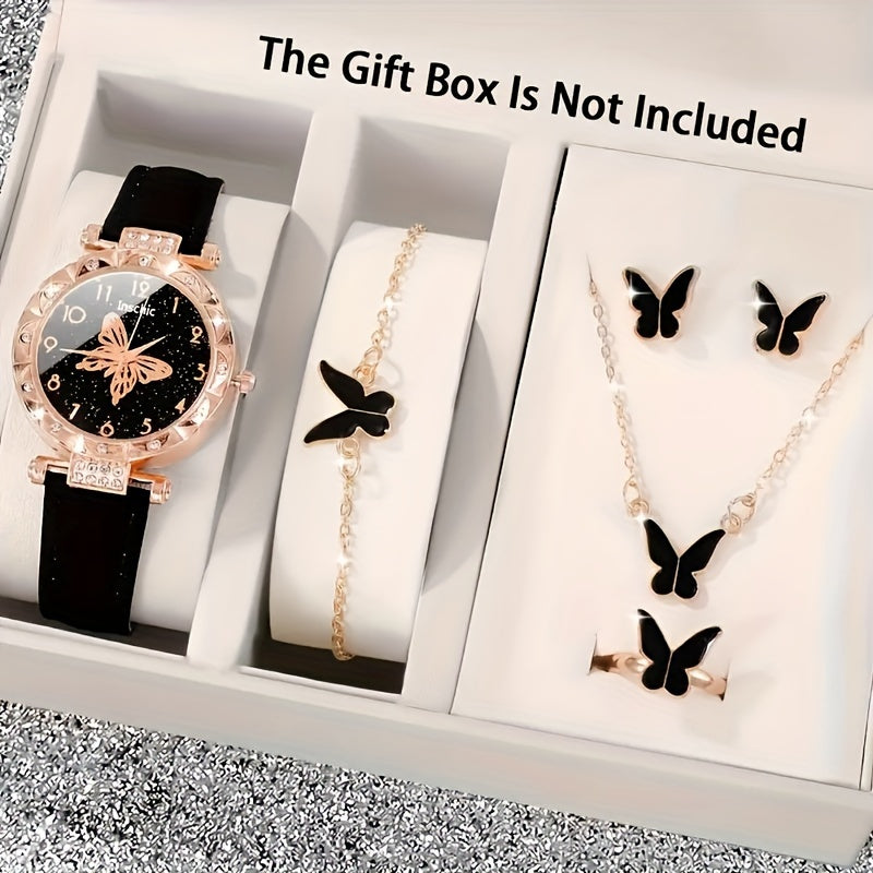 Women's Fashion Watch and Jewelry Set 6 Pieces Quartz Alloy Leather Accessories