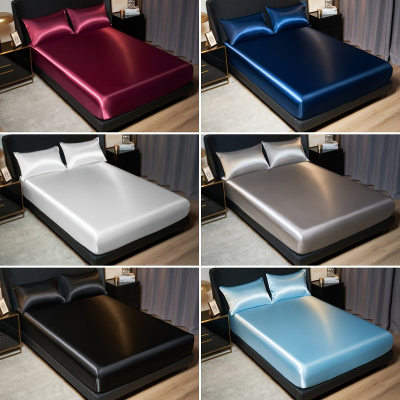 Роскошный сатиновый комплект простыней и наволочек однотонного цвета для кровати