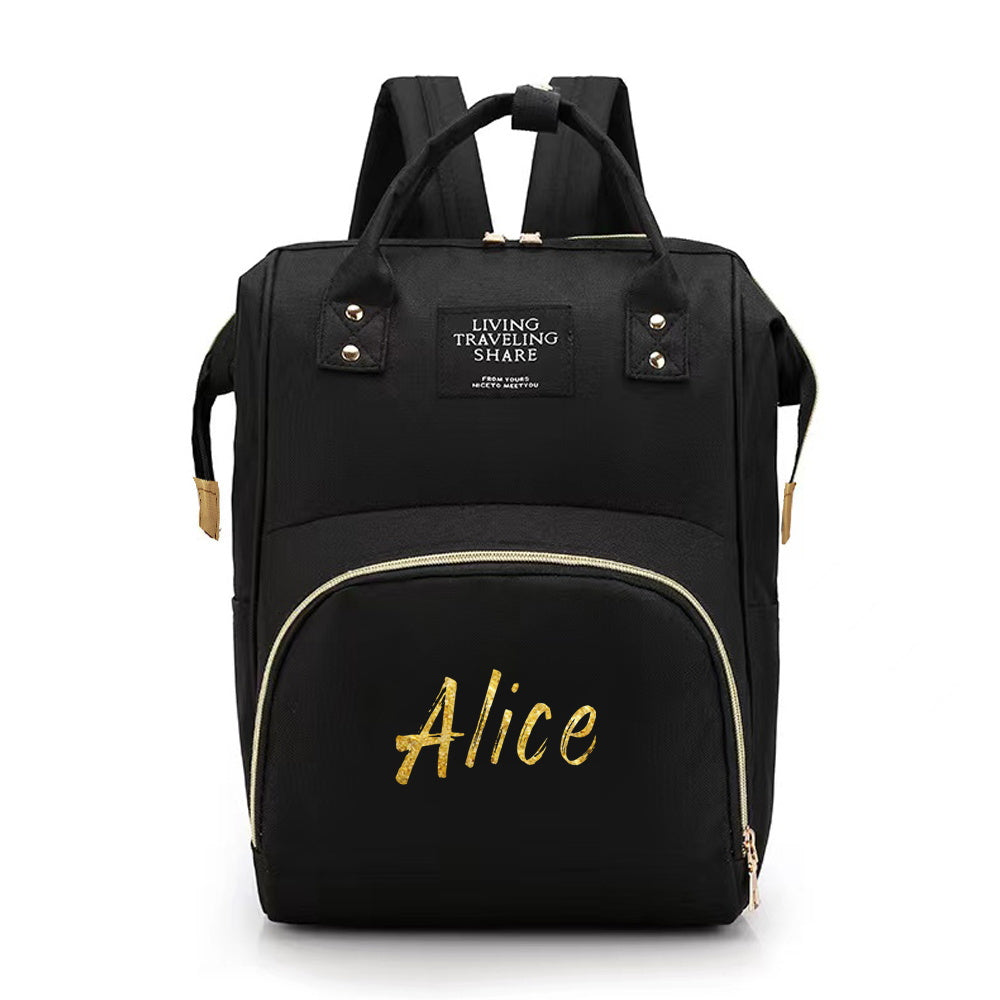 Black Oxford Cloth Mommy Backpack with Large Capacity and Travel Organizer