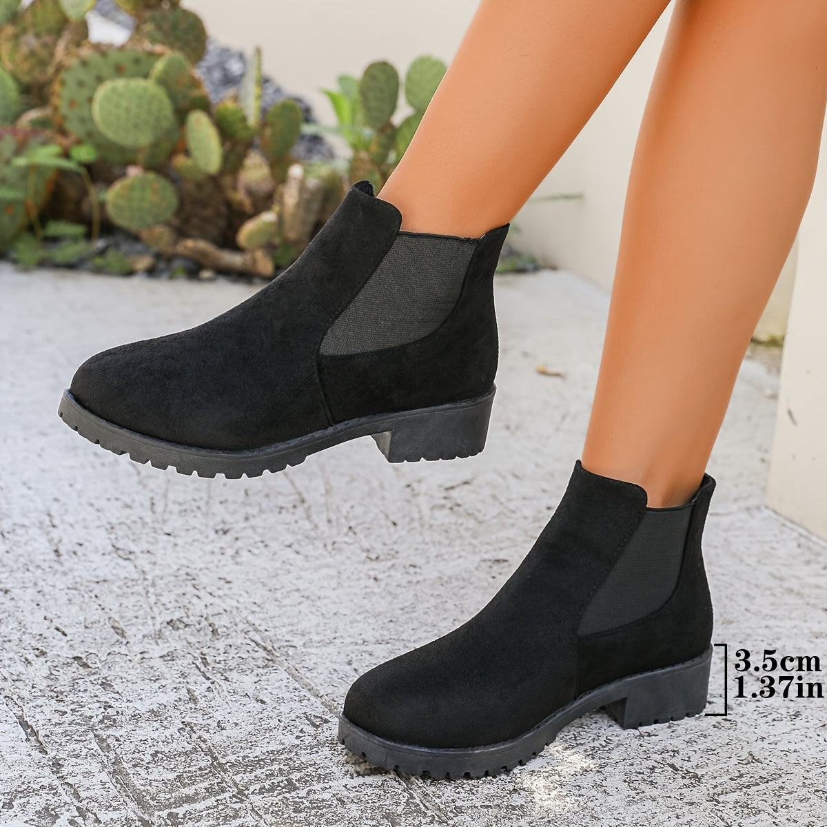 Women's Ankle Boots Leather Mid-Heel Casual Dress Shoes Black Blue Green Brown