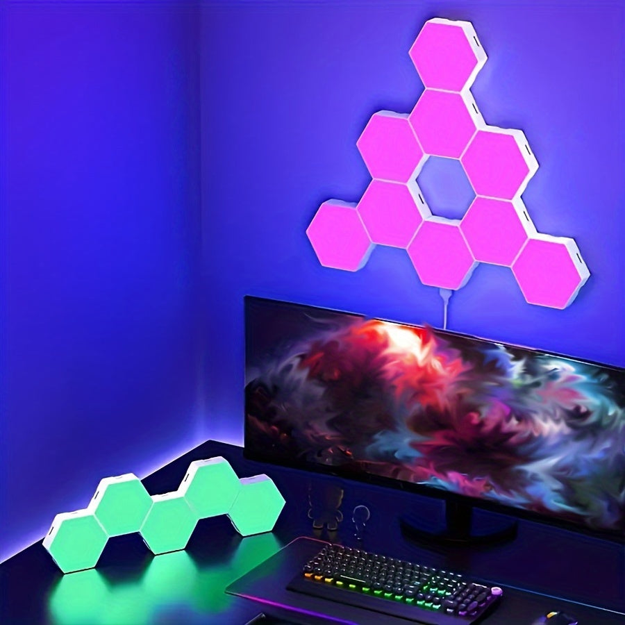Juego de 10 paneles modulares de luces LED hexagonales RGB para pared, para bricolaje en empalme de geometría y sincronización con música