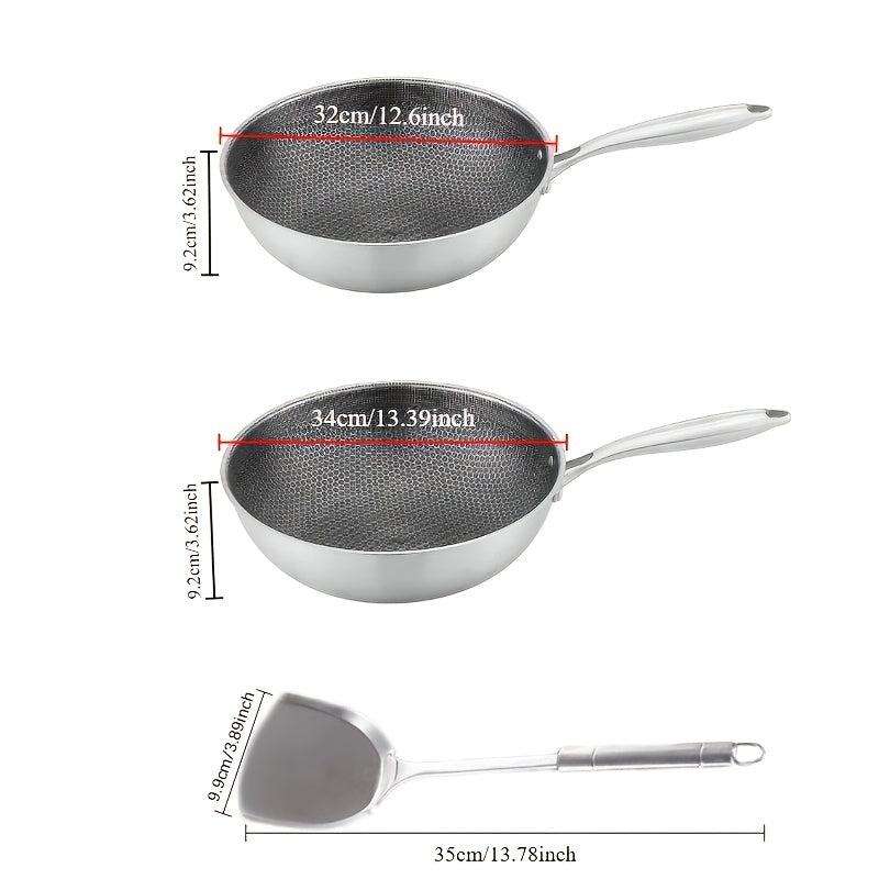 Stainless Steel Chef's Pan Non-Stick Honeycomb Surface Stir-Fry Cookware