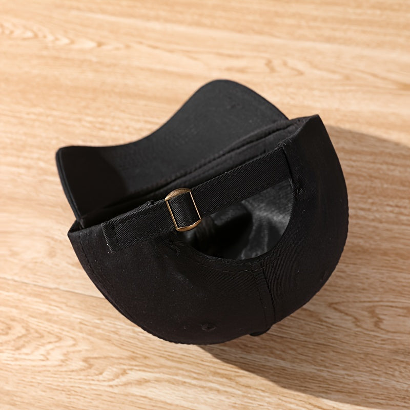 Men's Black Adjustable Polyester Baseball Cap with Wave Design for Outdoor Sports and Casual Wear