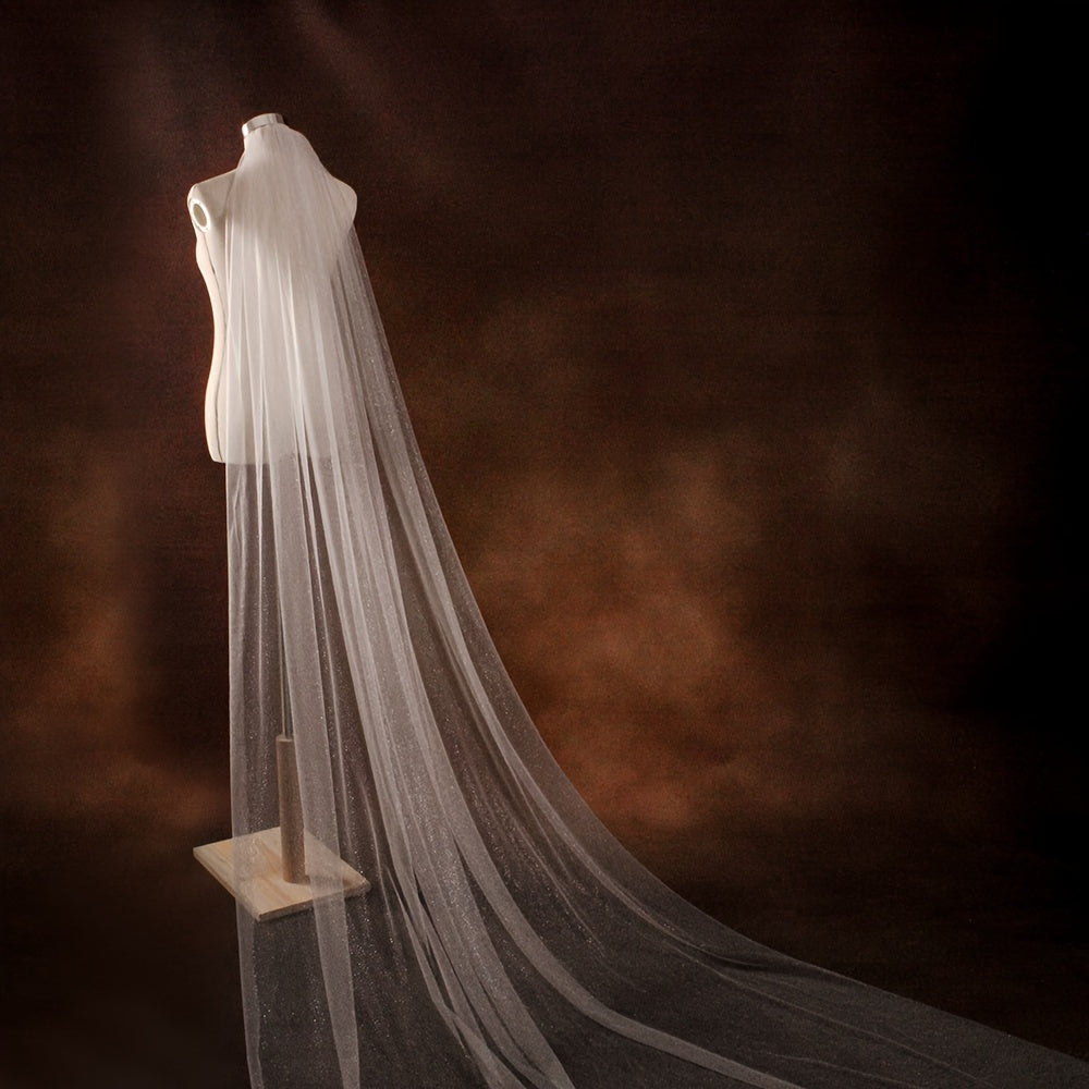 Chiroyli to'y voilki chiroyli tafsilotlar bilan, uzoq katedral uzunligi to'y aksessuari