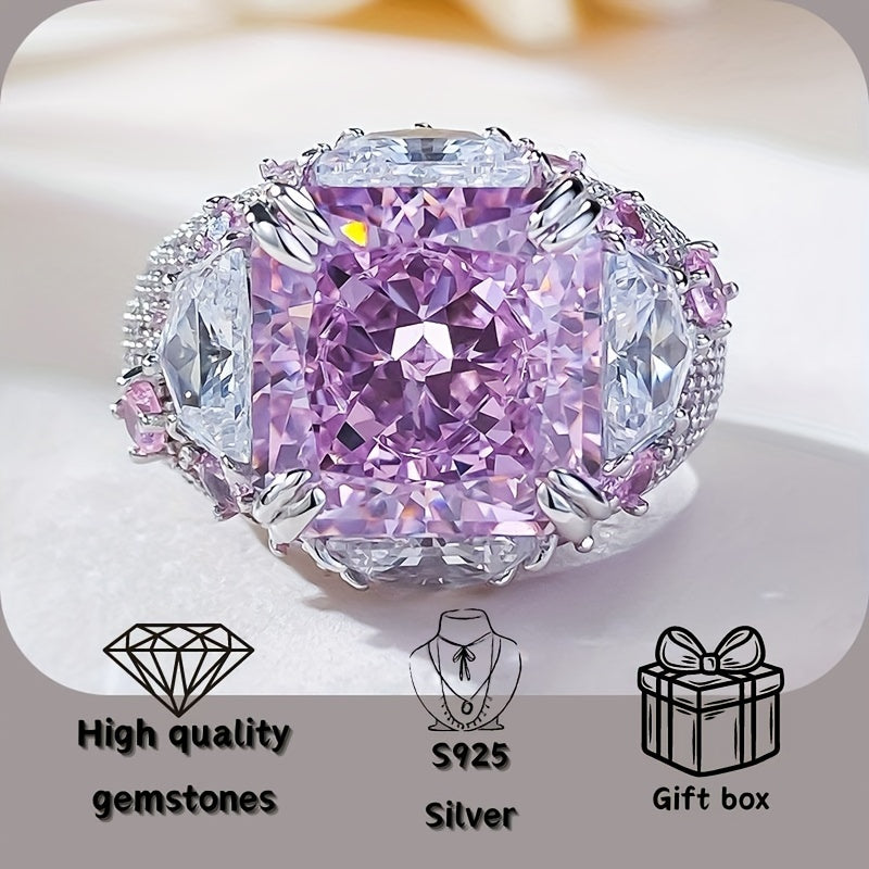 Женское серебряное кольцо с розовым и белым дизайном 12x12 из высокоуглеродистой стали для повседневной носки и вечеринок