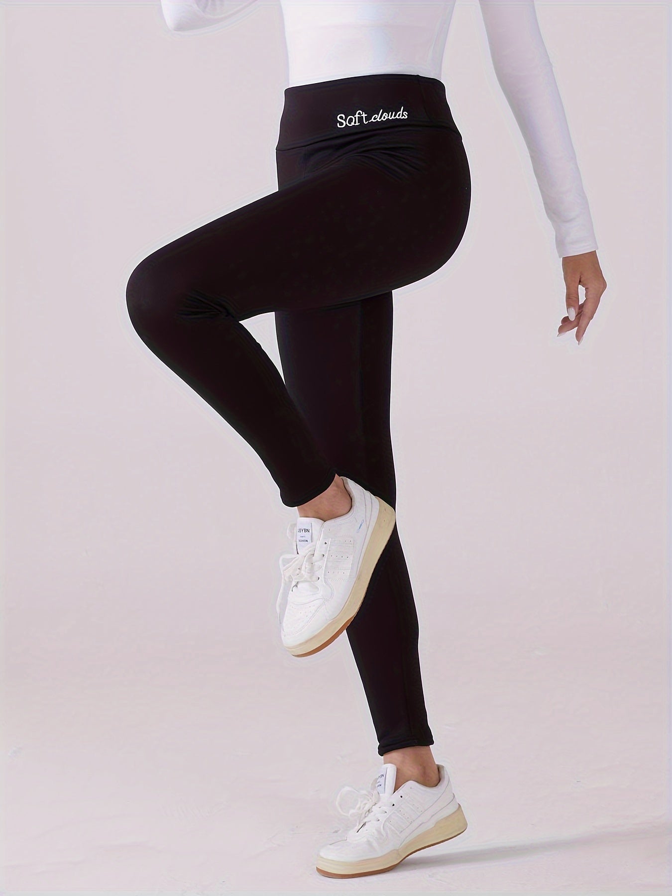 Leggings de cintura alta forrados de felpa para mujer con bordado mezcla de poliéster otoño invierno