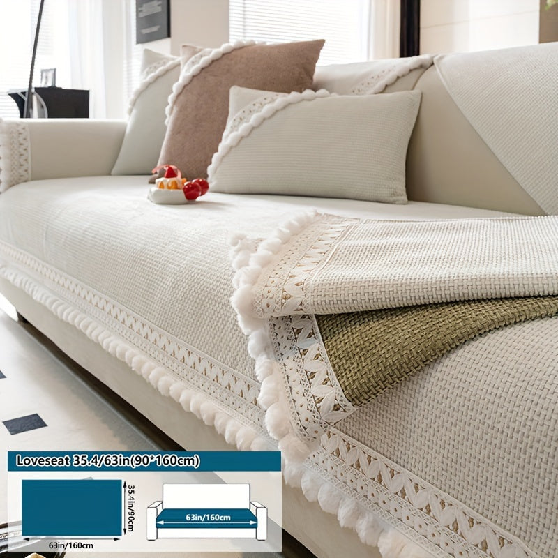 Boho Style Sofa Cover Pet-Friendly Machine Washable Short Plush Anti-Slip Fits Armchair to Sectional