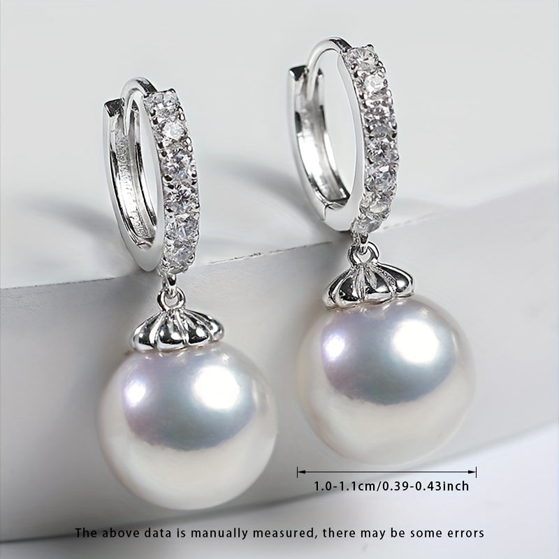 Women's Silver Dangling Earrings with Natural Freshwater Pearls 10-11mm