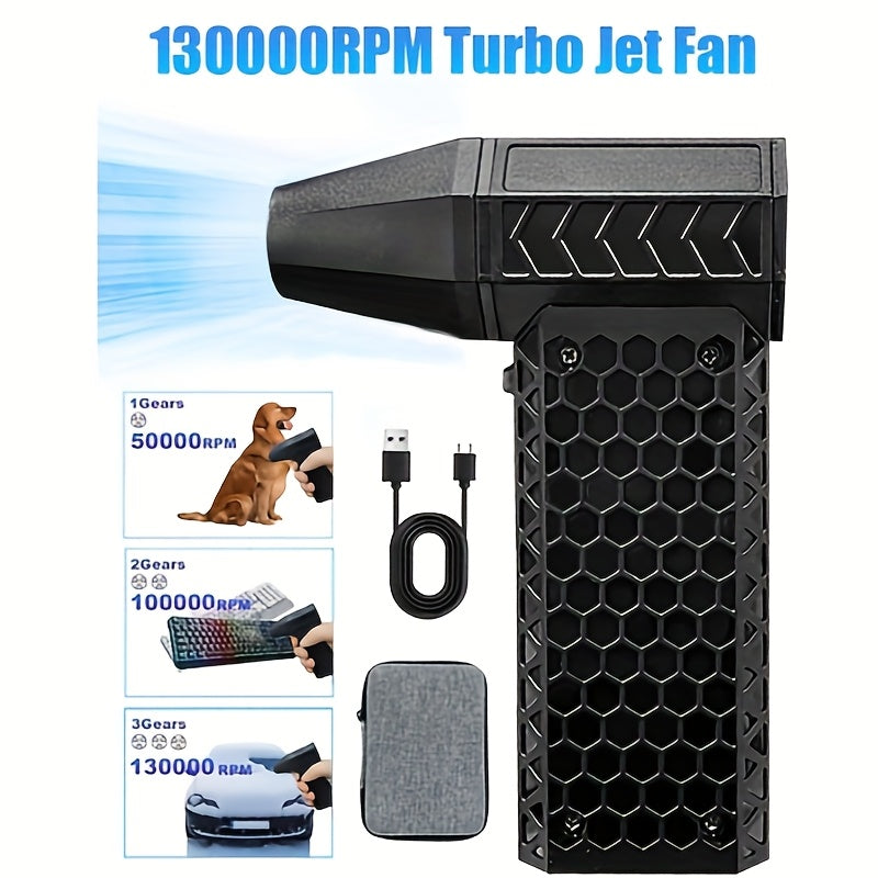 Handheld Turbo Jet Fan with Rechargeable Battery, High-Speed 130000RPM, Portable Dust and Snow Blower