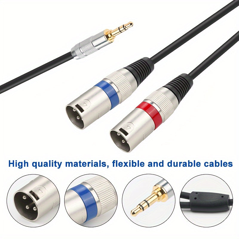 Gold-Plated 3.5mm to XLR Male Audio Cable Pure Copper Dual XLR Connectors for Mobile and PC