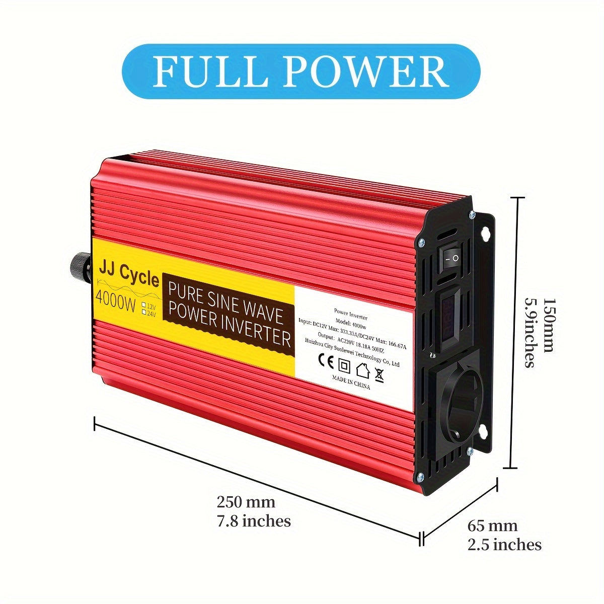 5000W Pure Sine Wave Inverter DC 12V/24V to AC 220V 50Hz Car Power with EU Plug