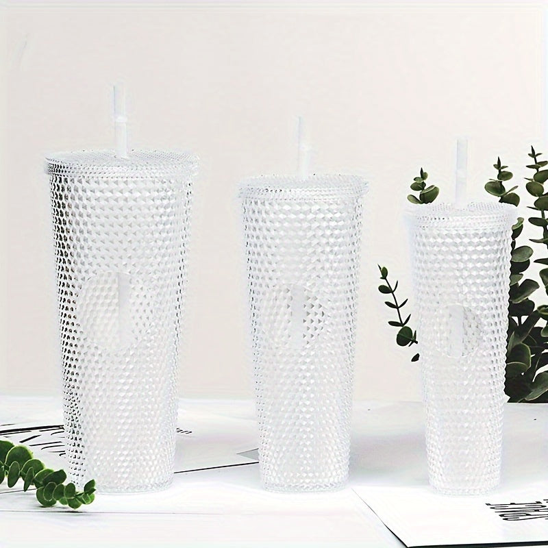 3 бутылки для воды с соломкой Durian Texture, многоразовые - двойной слой пластика, без BPA, пастельный розовый и голубой, 450 мл/700 мл/1100 мл для путешествий, фитнеса, кемпинга и повседневного использования