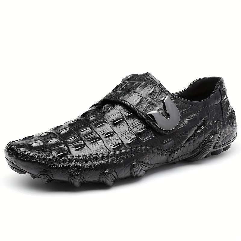 Мужские мокасины с эффектом крокодила, с застежкой-липучкой, нескользящие, легко надеваются, из кожи