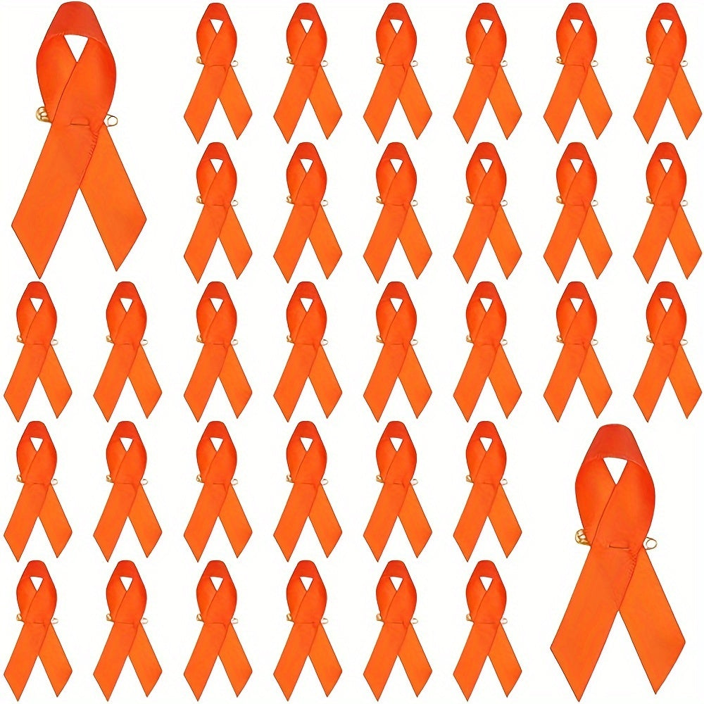 Set of 100 Orange Satin Awareness Ribbon Pins for Leukemia Lymphoma Kidney Cancer Support