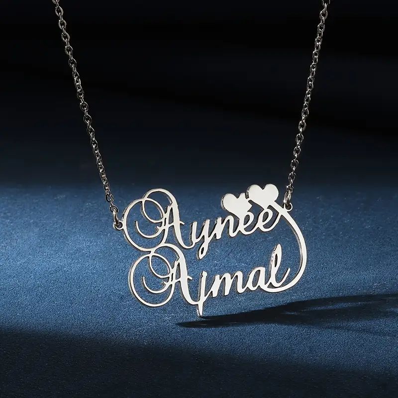Stainless Steel Couple's Love Jewelry Double Name Pendant Necklace for Women
