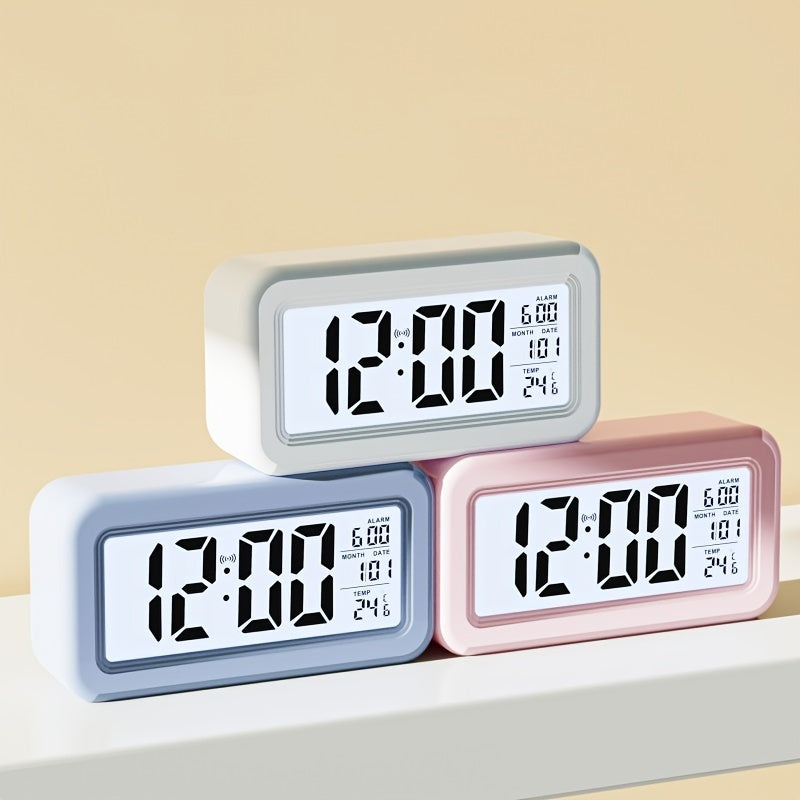 Digital Alarm Clock with Backlit LCD Silent Design Date and Temperature Function