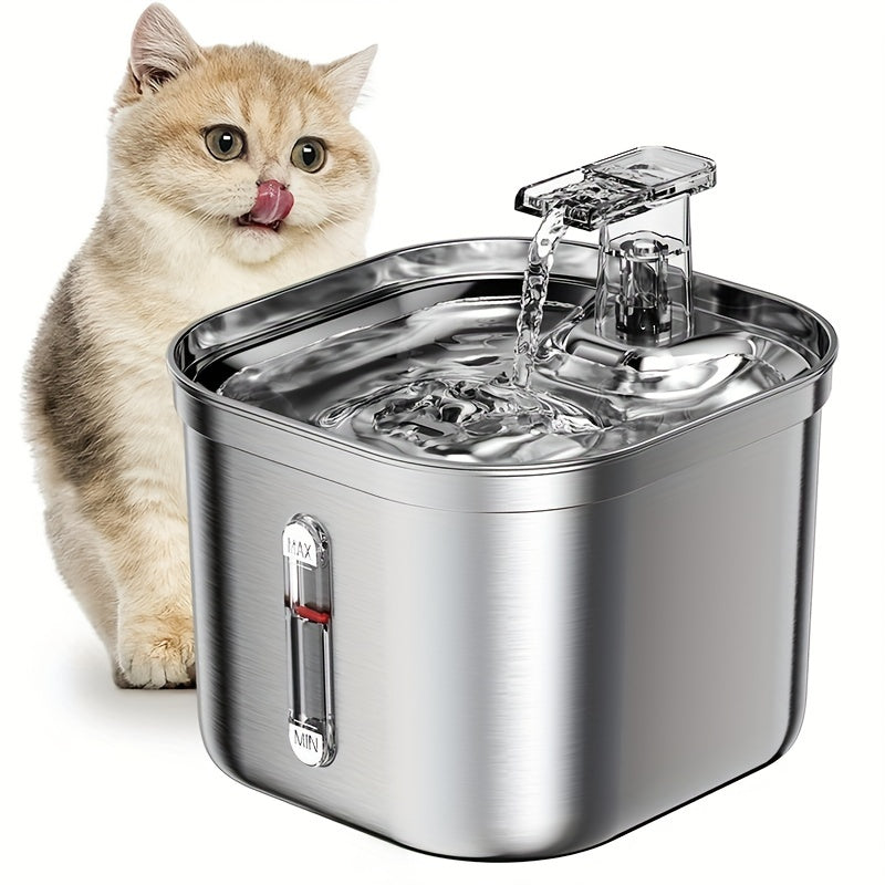 2L Stainless Steel Cat Water Fountain with USB Power and Filtration