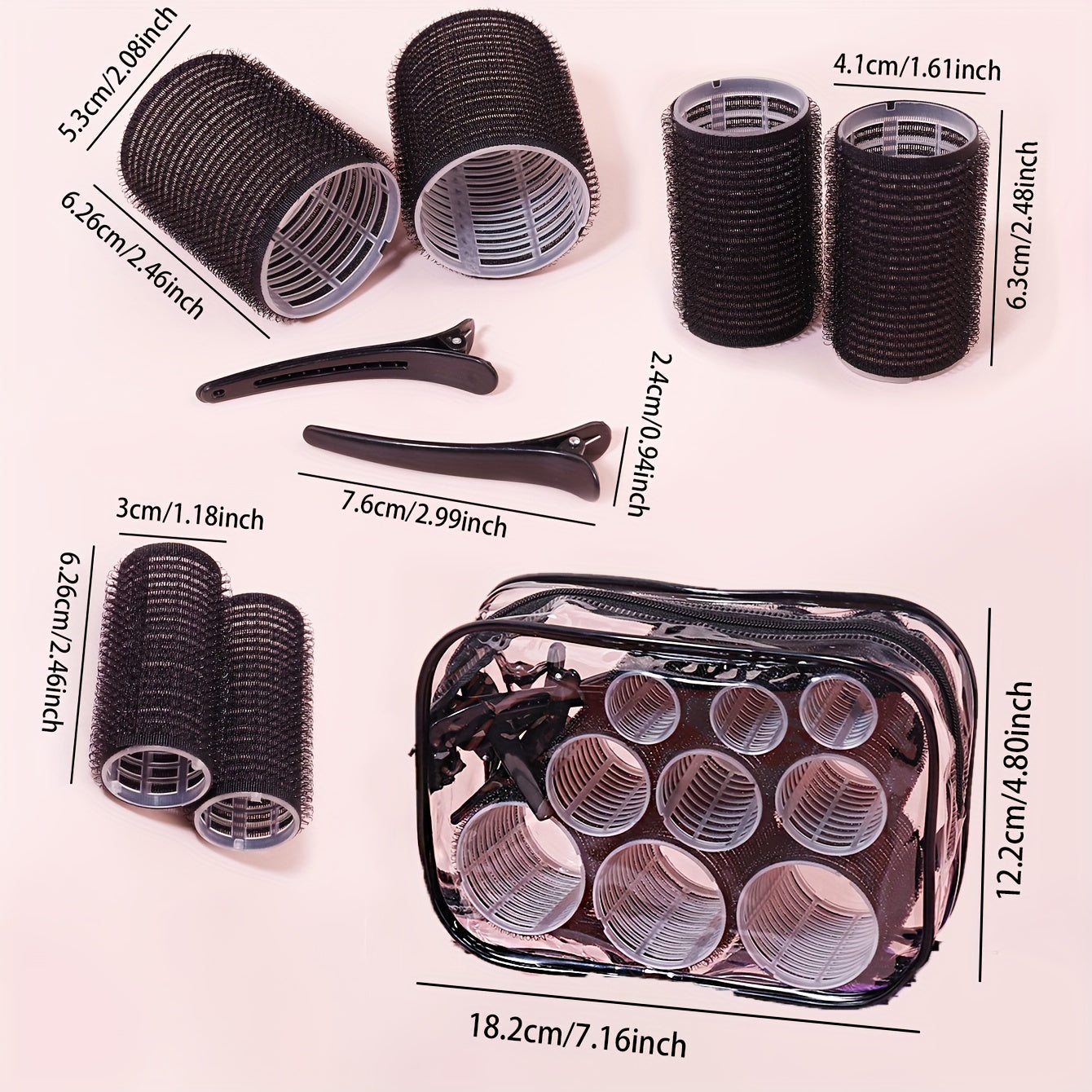 19-Piece Heatless Curlers Set with Clips and Storage Bag for DIY Hair Styling
