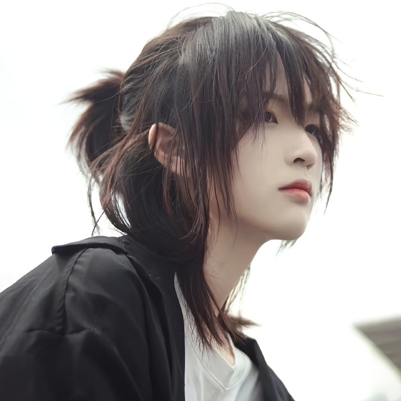 Anime-Inspired Martial Arts Wig for Men Black Straight Cosplay Costume