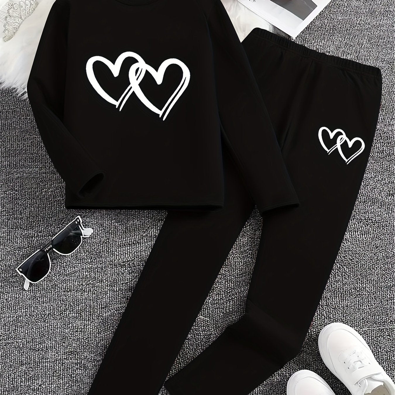 Детский комплект из длинных рукавов и штанов на весну и осень с принтом в виде любви для малышей и детей среднего размера