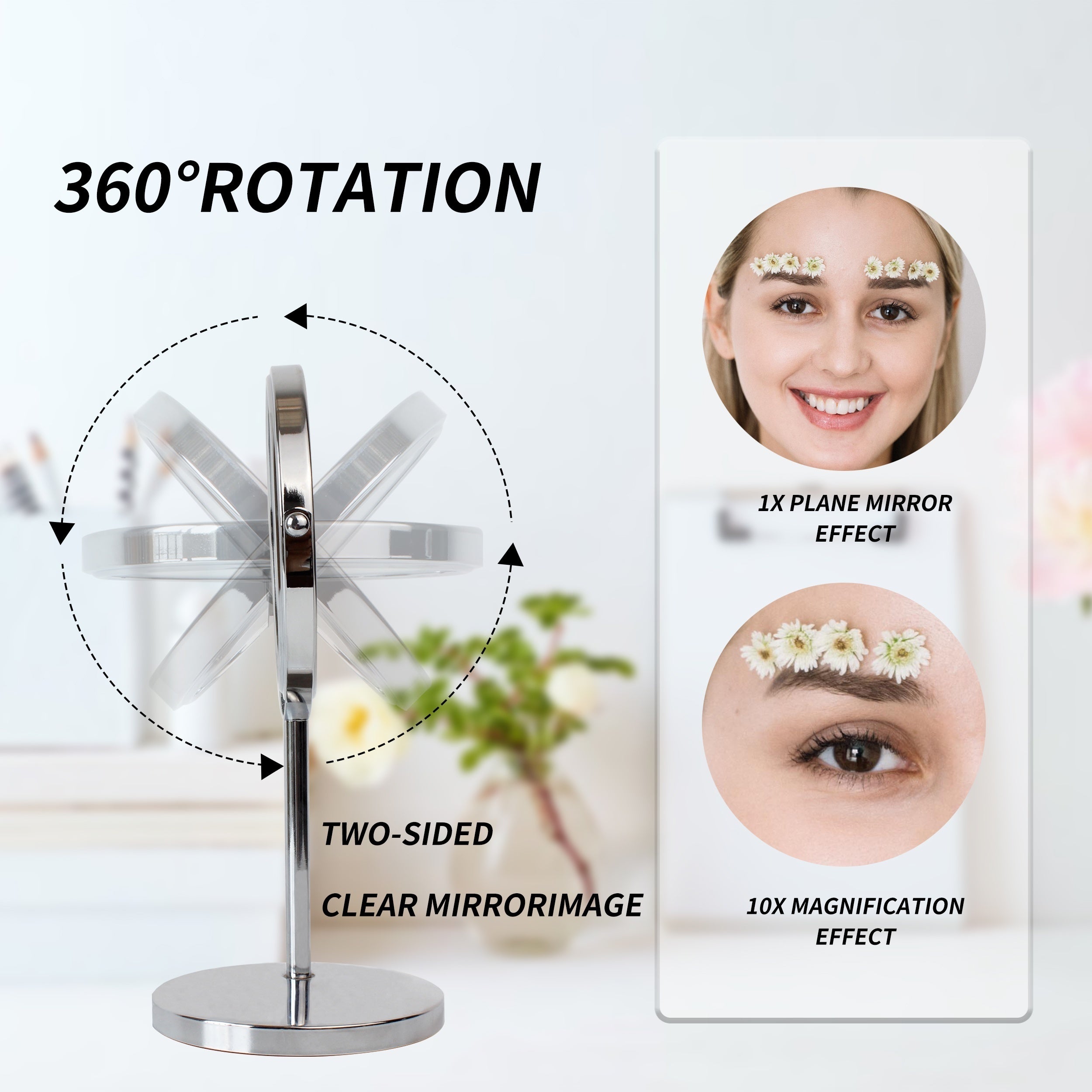Двустороннее увеличительное зеркало для макияжа 10X/1X, вращающееся, настольное, для ванной, офиса