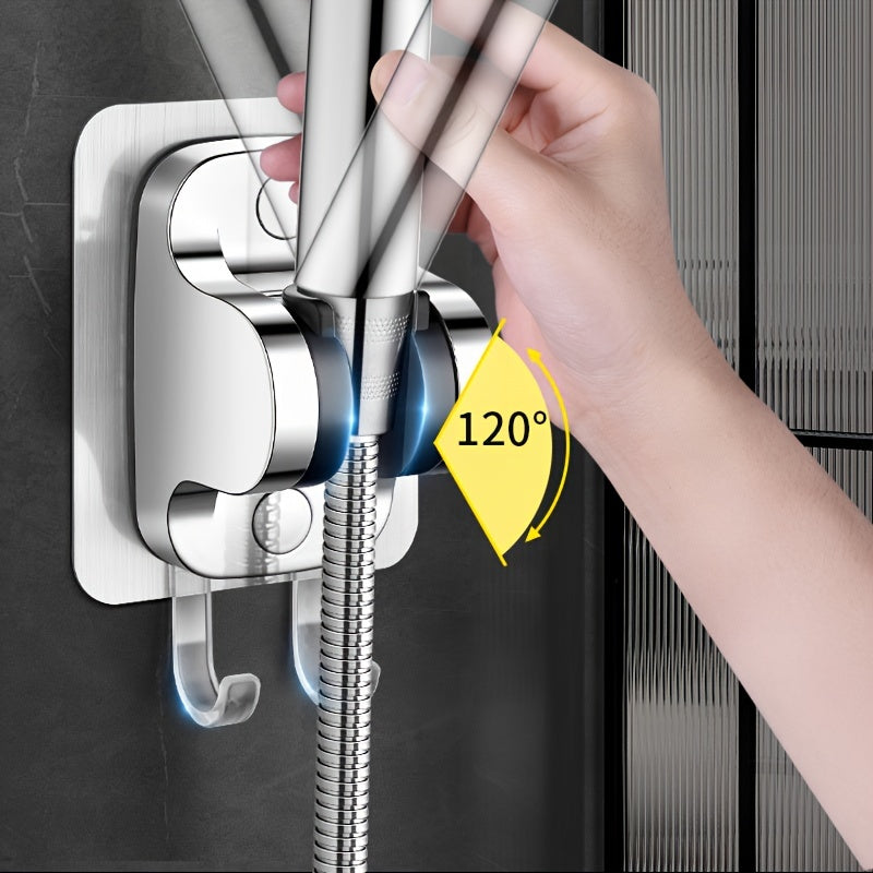 Juego de soporte para cabezal de ducha con acabado en cromo, base ajustable, flexible, con rociador de mano