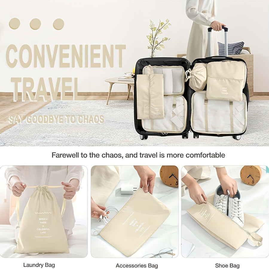 Набор из 7 сумок для хранения одежды для организации одежды, туалетных принадлежностей и аксессуаров во время поездок, путешествий или кемпинга. Включает упаковочные кубы и портативные дорожные сумки.
