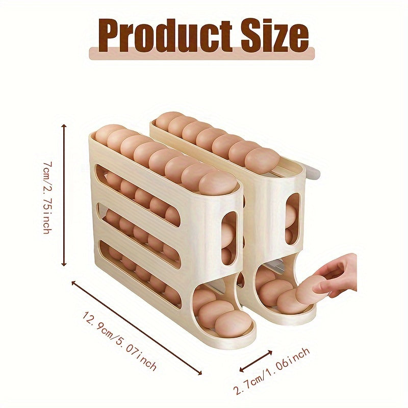 4-Tier Plastic Egg Holder for Fridge Large Capacity Automatic Dispenser