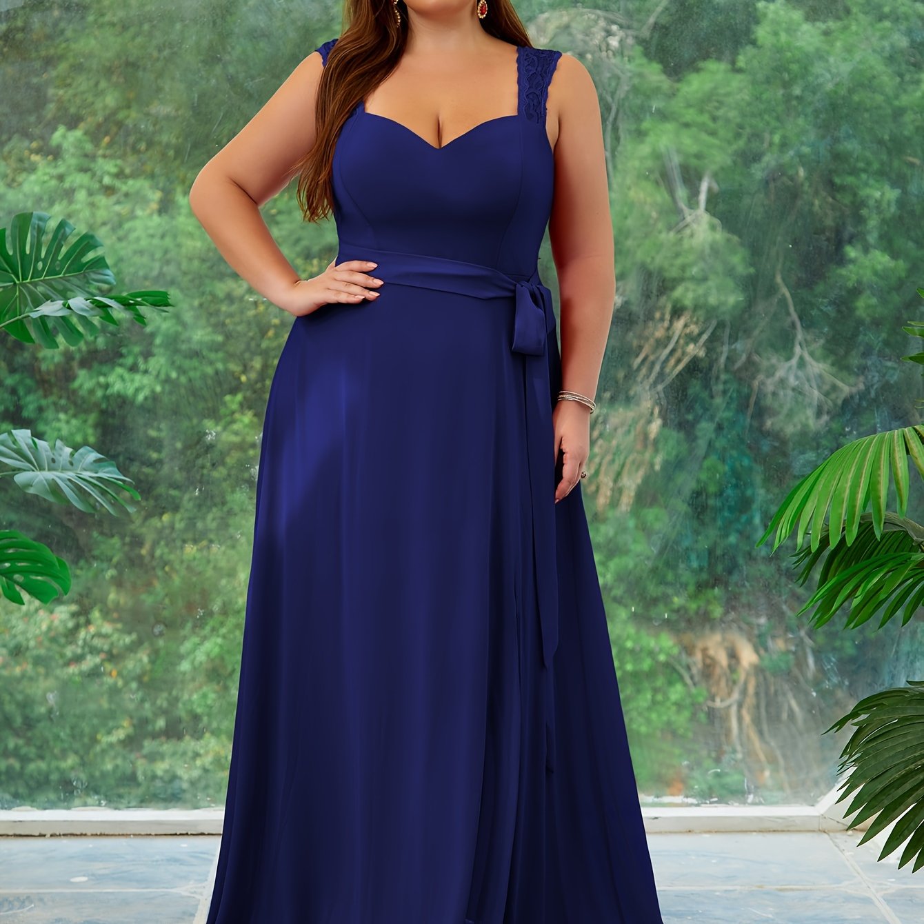 Plus Size Women Lace Evening Prom Dress Formal Gown with High Slit