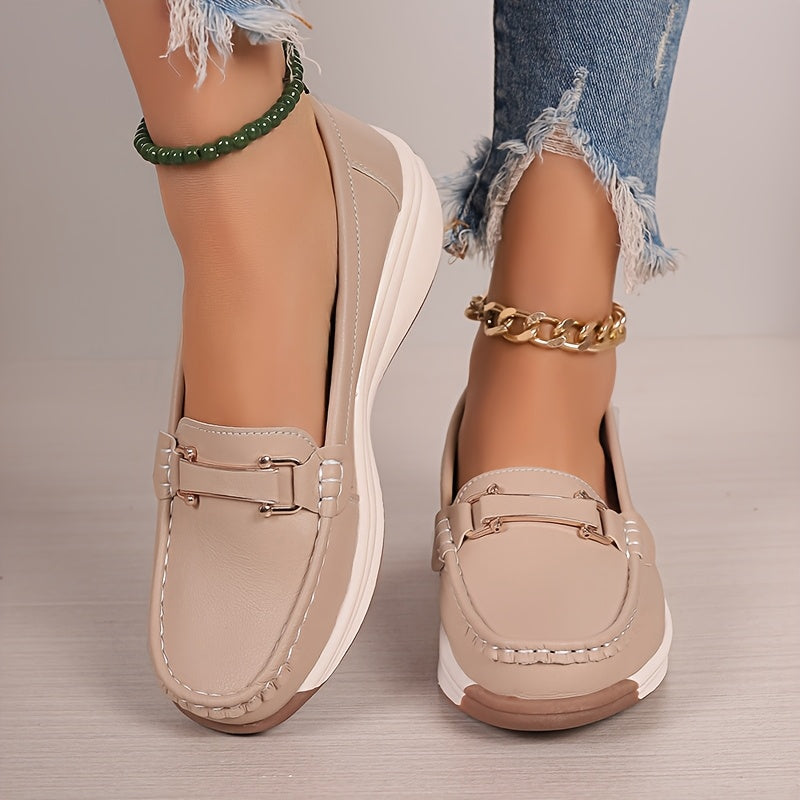 Women’s Solid Color Loafers Slip-On Flats Non-Slip Casual Shoes