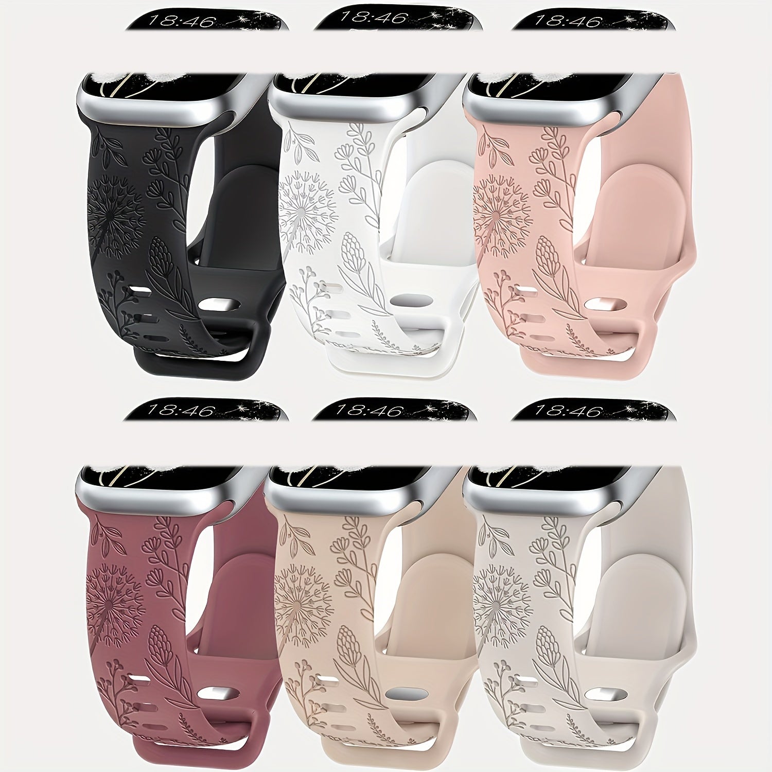 Elegant Floral Silicone Watch Band for Apple Watch Series SE/8/7/6/5/4/3/2/1 Adjustable Skin-Friendly Blue Clasp