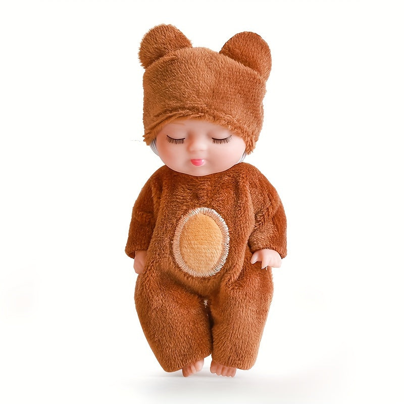 Mini Reborn Animal Doll for Kids 3-6 Pastel PVC Soft Toy with Clothes and Hat