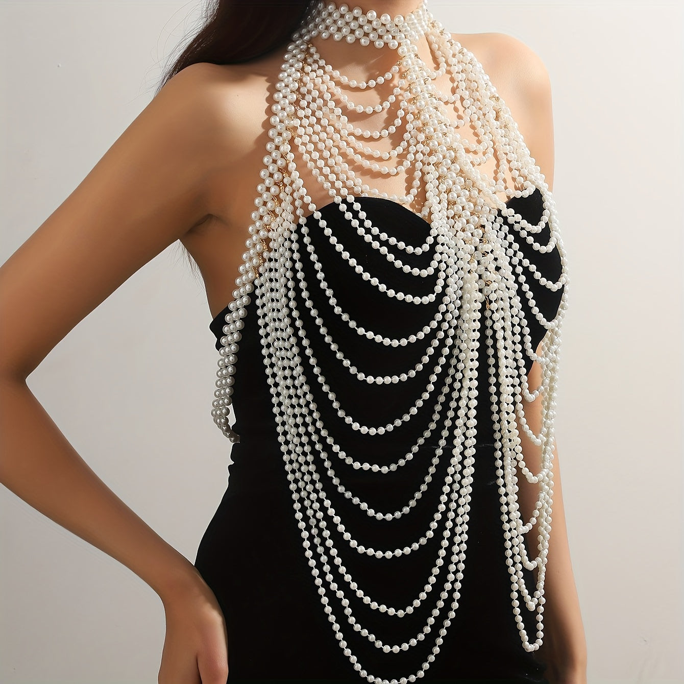 Women's Body Chain with Pearl Tassels and Creative Design
