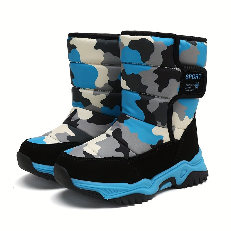 Kids Winter Boots Waterproof Non-Slip High Top Camo Pattern for Boys and Girls